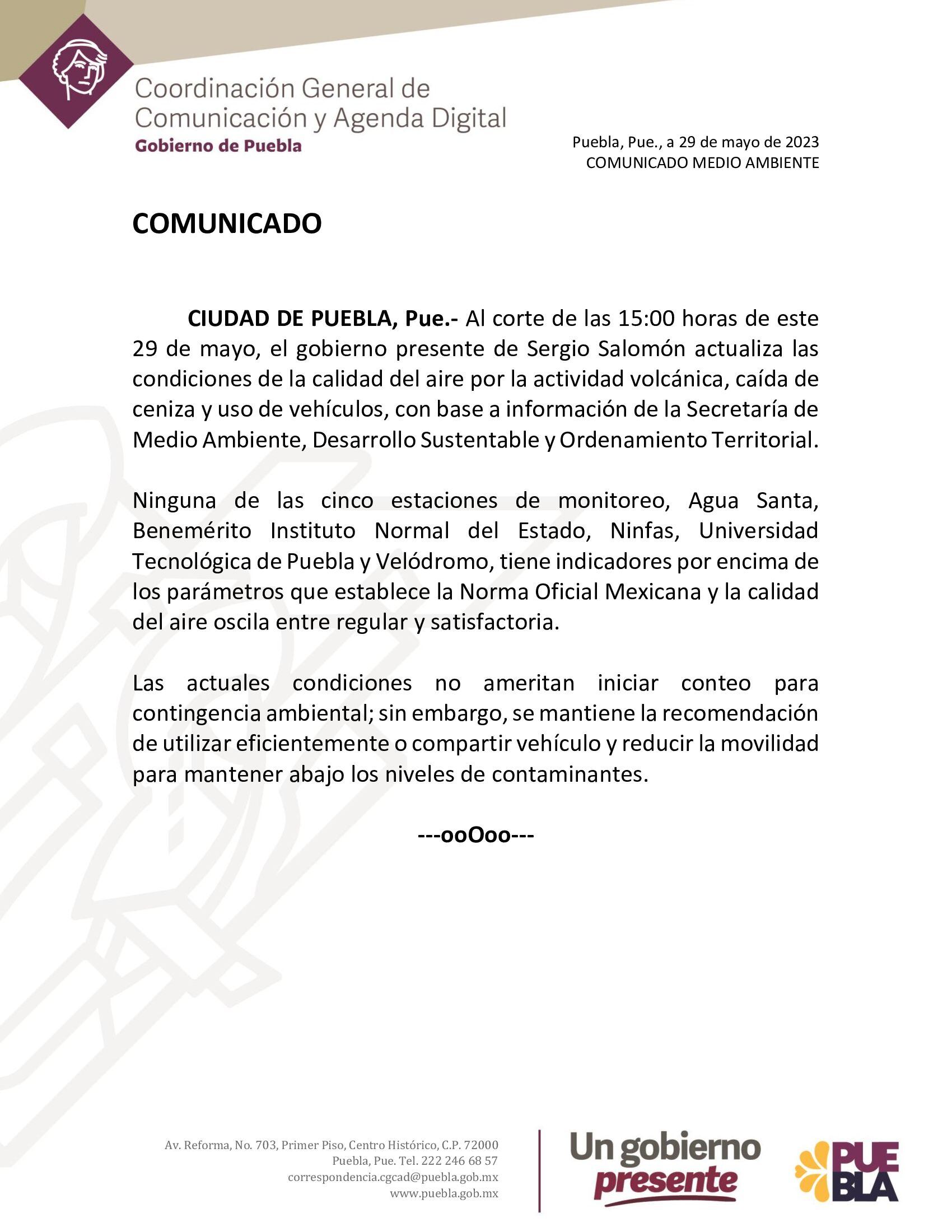 Las autoridades compartieron información sobre la calidad del aire 
(Foto: Twitter/@Gob_Puebla)