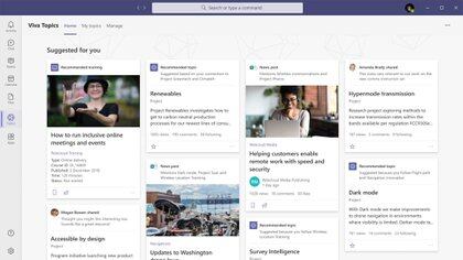 Viva, la plataforma de Microsoft para el home office: incluye una especie de Wikipedia con IA para organizar automáticamente la experiencia y contenido de la compañía en categorías