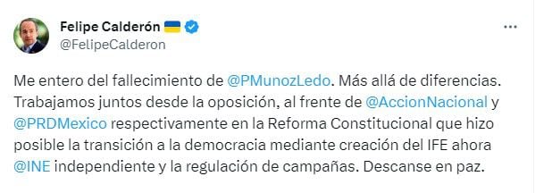 Fallece Porfirio Muñoz Ledo, político icónico de izquierda (@FelipeCalderon)