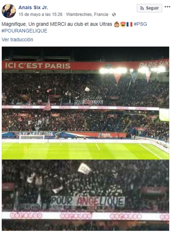 Los fanáticos del PSG abrieron una bandera con su nombre en el último partido de su equipo