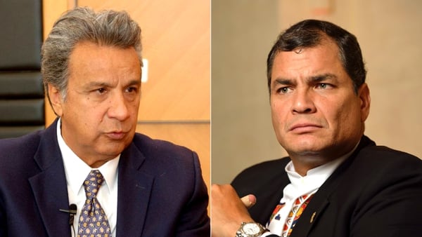 El presidente actual de Ecuador, Lenín Moreno, y su antecesor, Rafael Correa