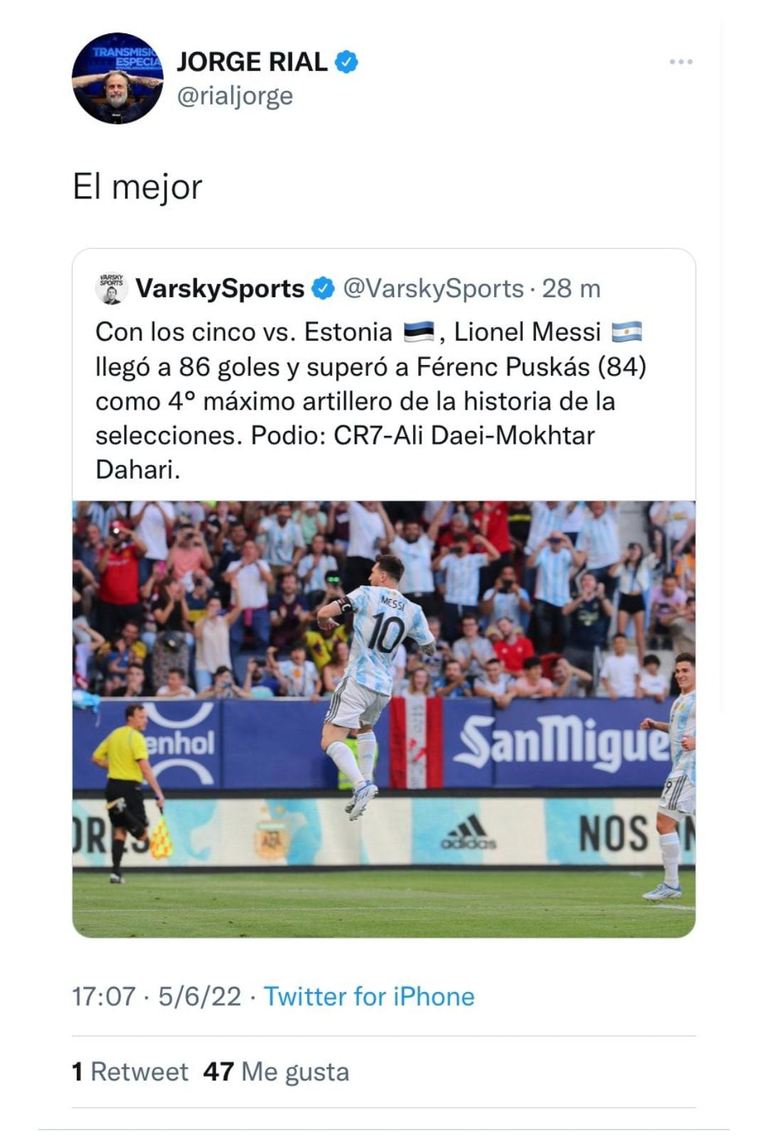 La admiración de Jorge Rial por el talento de Messi