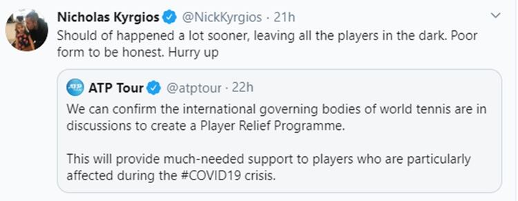El tuit de Kyrgios contra la ATP