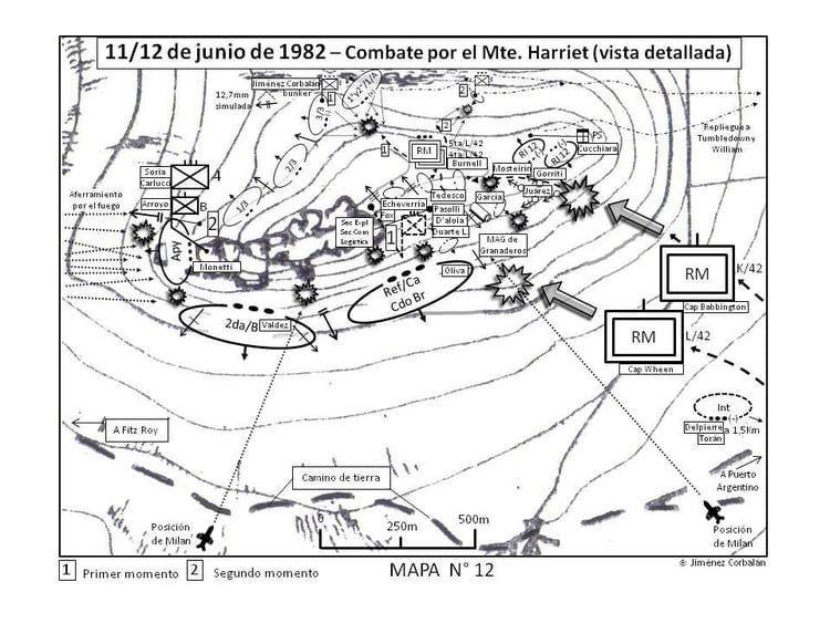 Croquis del combate en Monte Harriet, en la ladera sur, donde estaba la Sección Olvidada. En el centro está señalizada como 