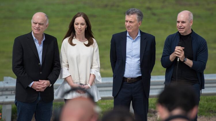 Mauricio Macri, María Eugenia Vidal, Horacio Rodríguez Larreta y Néstor Grindetti, en el 2018 (Adrián Escandar)