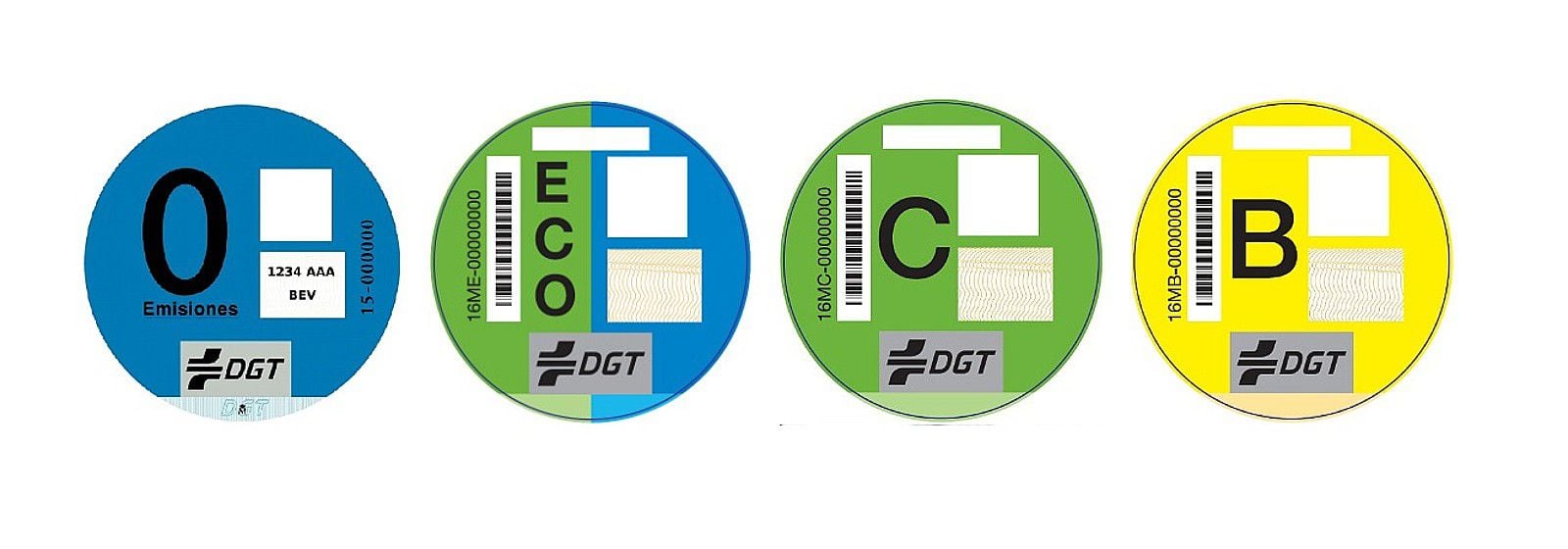 Etiquetas ambientales de la DGT. (Dirección General de Tráfico).