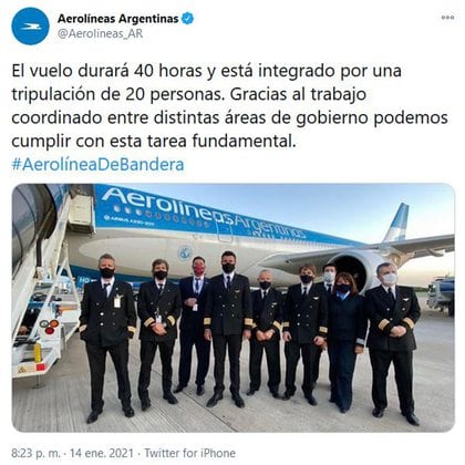 El mensaje de Aerolíneas Argentinas antes del despegue (Twitter)
