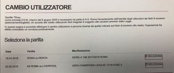 La página web de la Roma anunció antes del sorteo la posibilidad de comprar entradas para el choque ante Liverpool