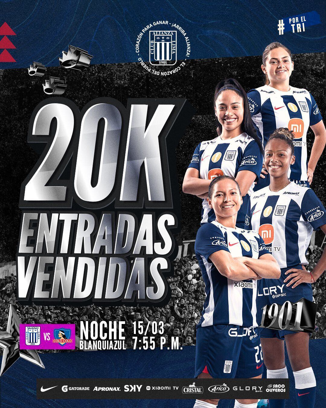 Hasta el momento, Alianza Lima femenino va vendiendo 20 mil entradas para la 'Noche Blanquiazul' femenina.
