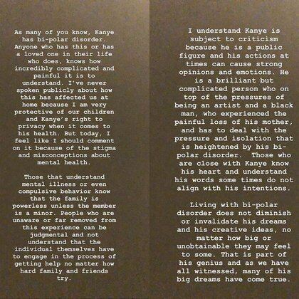 El mensaje publicado por Kim Kardashian sobre la salud mental de Kanye West