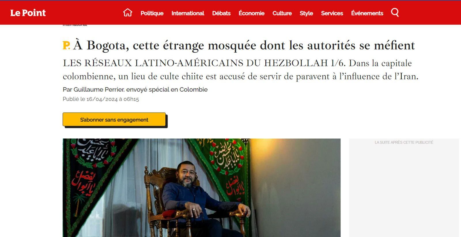 Publicación de Le Point sobre "extraña mezquita" en Bogotá - crédito captura de pantalla