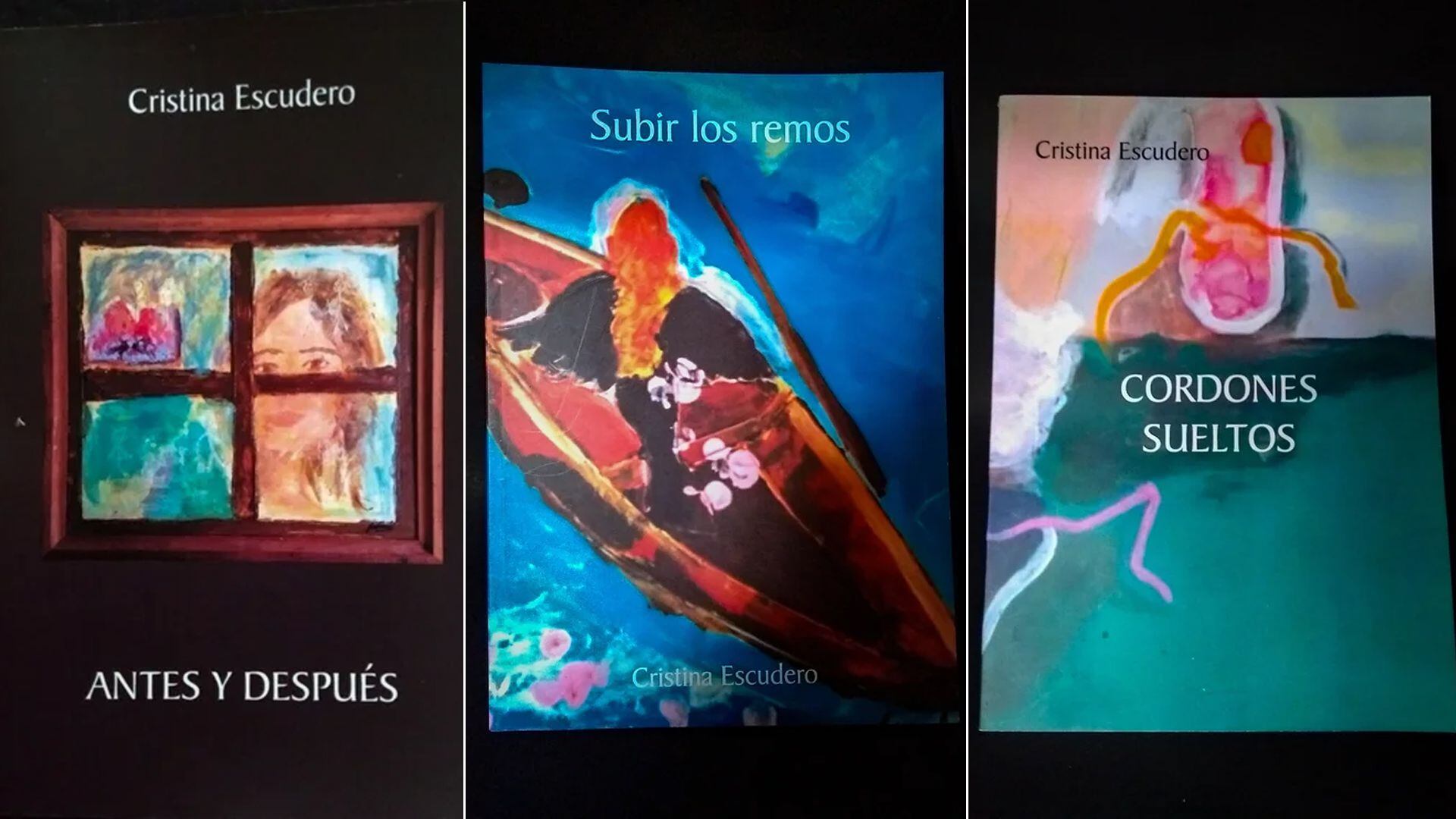 Las portadas de los tres libros que publicó Cristina Escudero en los últimos 12 años (Fotos: Gentileza Cristina Escudero)