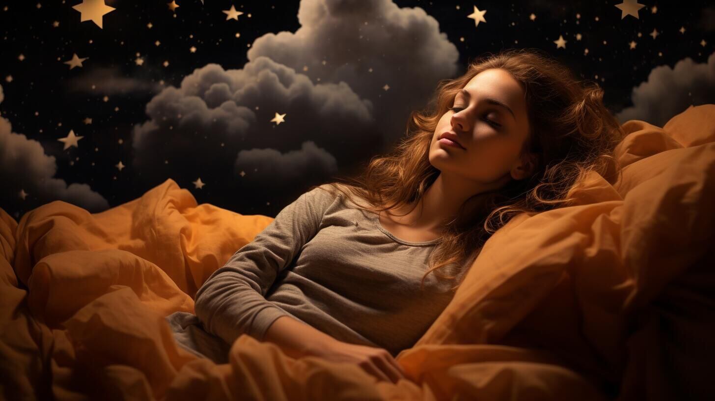 Inspiradora imagen de descanso: mujer reposa entre nubes y estrellas, explorando un mundo de sueños y bienestar. Un recordatorio visual de la importancia del sueño reparador. (Imagen Ilustrativa Infobae)