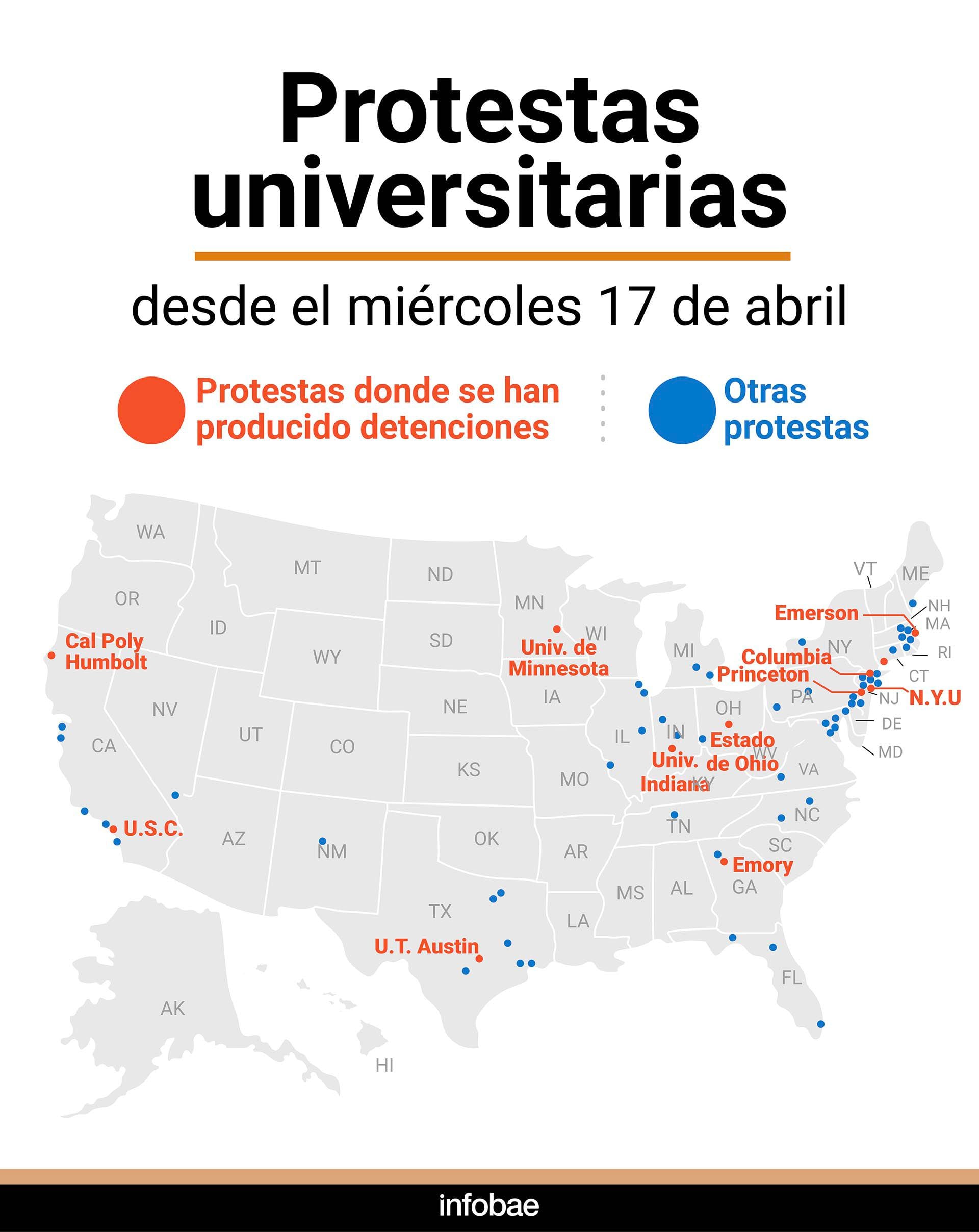Protestas universitarias EEUU detenciones MAPA