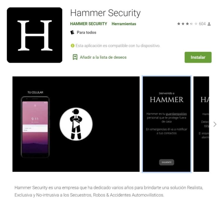 Hammer Security, la app antisecuestro (Foto: Cortesía Google Play)