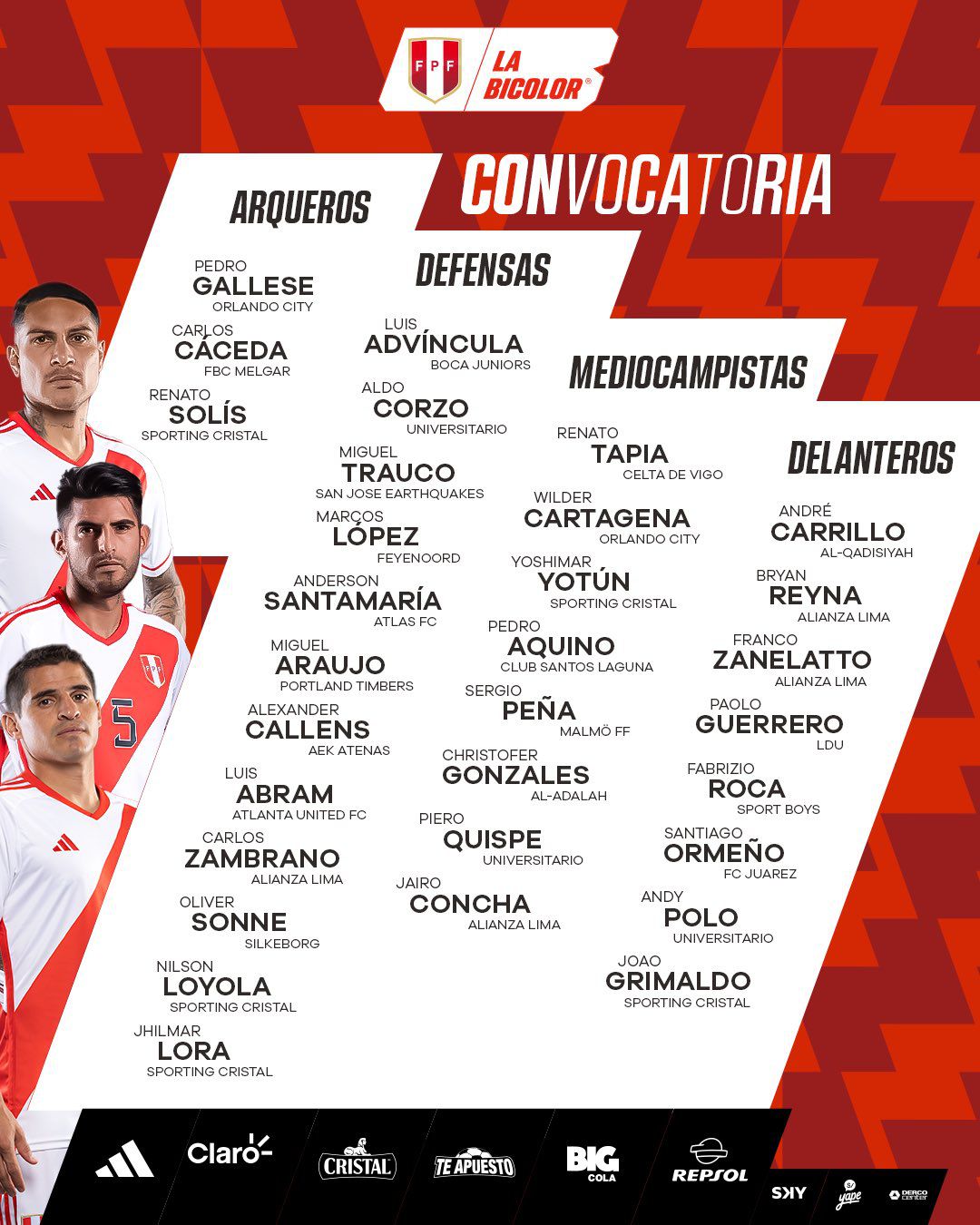 Los jugadores convocados para enfrentar a la selección argentina de fútbol masculino