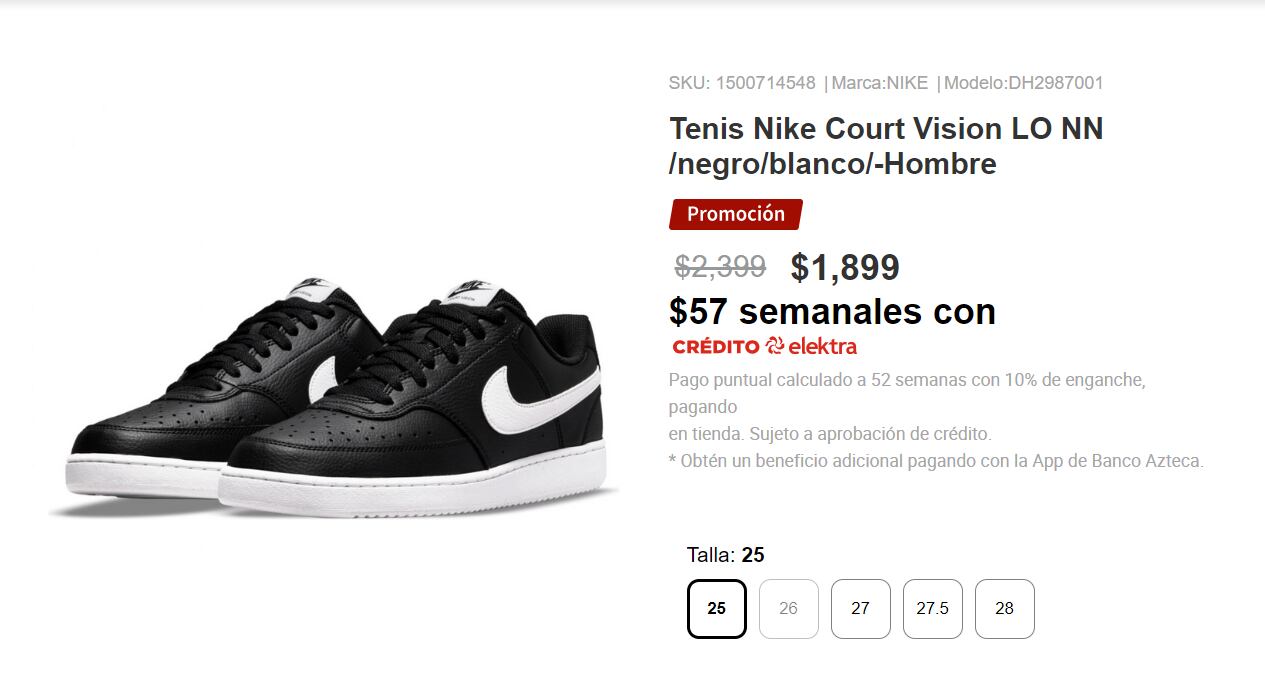 Tenis Nike con su respectivo precio y oferta