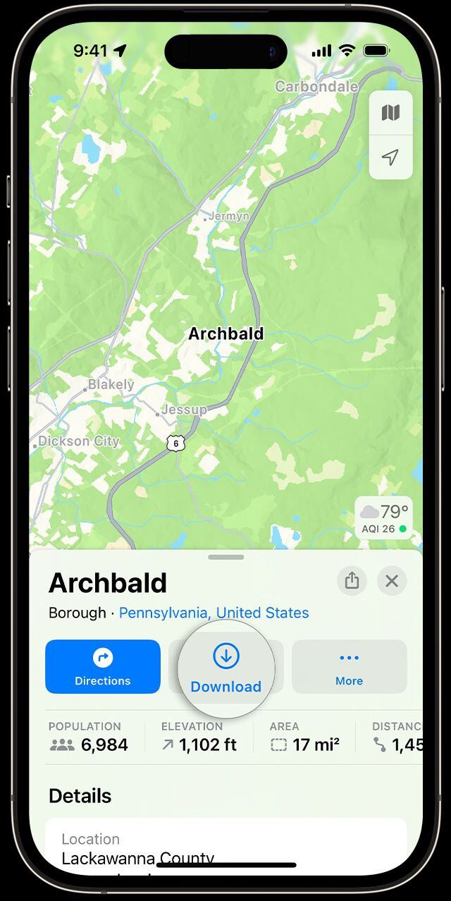 iOS 17 permite descargar mapas de áreas geográficas completas para navegar sin necesidad de acceder a internet. (Apple)