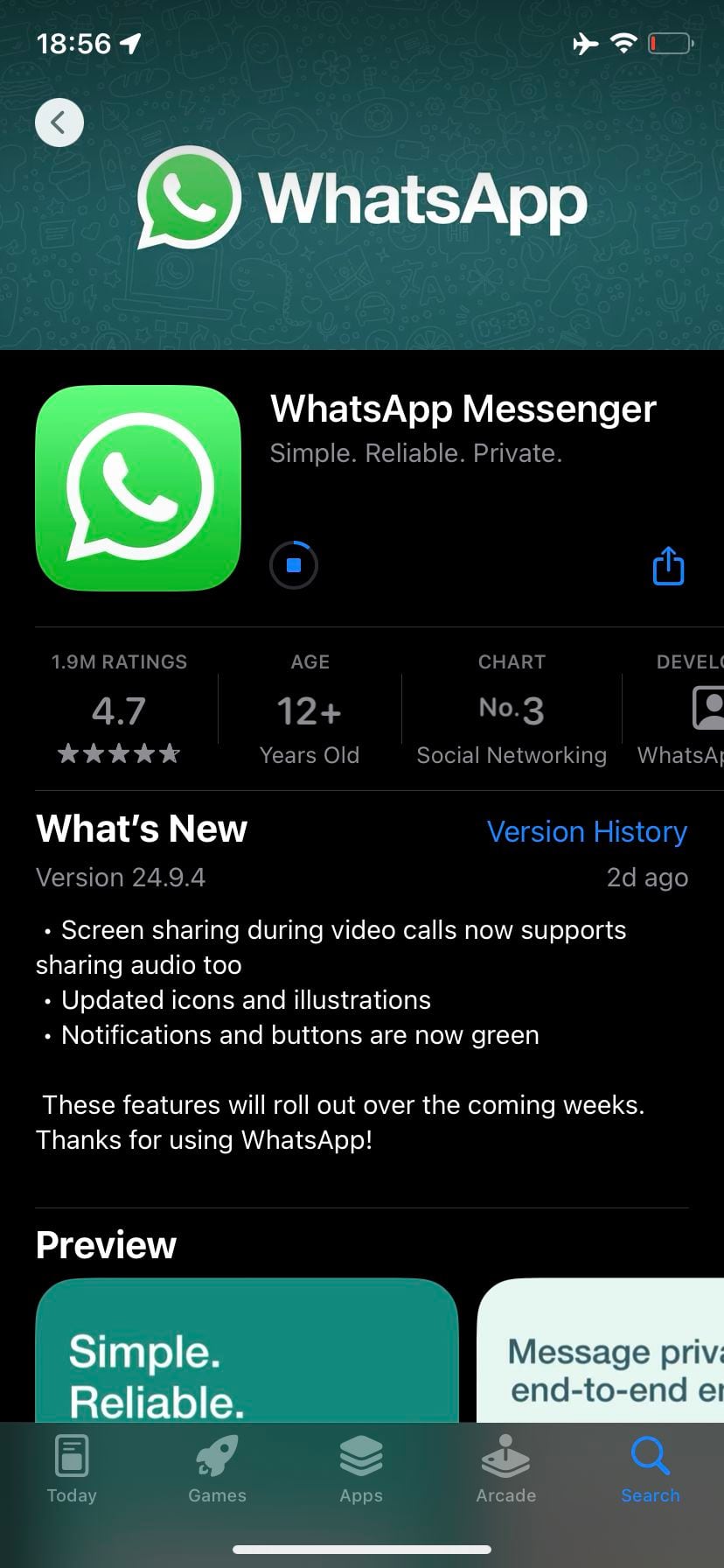 En la App Store puedes actualizar WhatsApp. (Foto: WABetaInfo)
