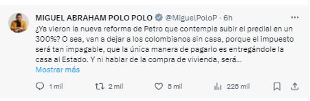 Miguel Polo Polo calificó de "impagable" el proyecto de ley del Ministerio de Hacienda y Agricultura - crédito Miguel Polo Polo / X