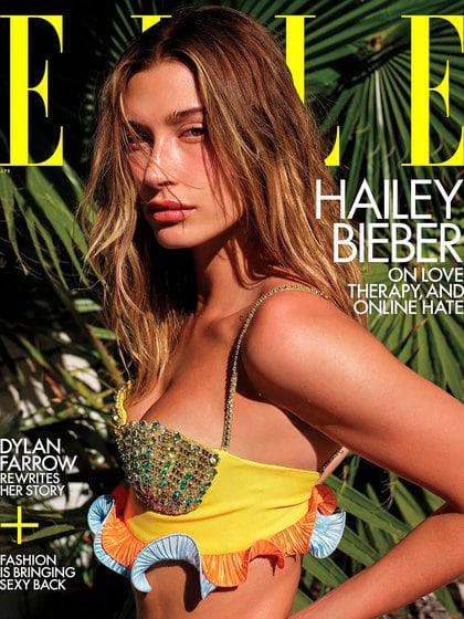Con top de Gucci bordado, la elegida de ELLE USA fue Hailey Baldwin (Revista Elle)