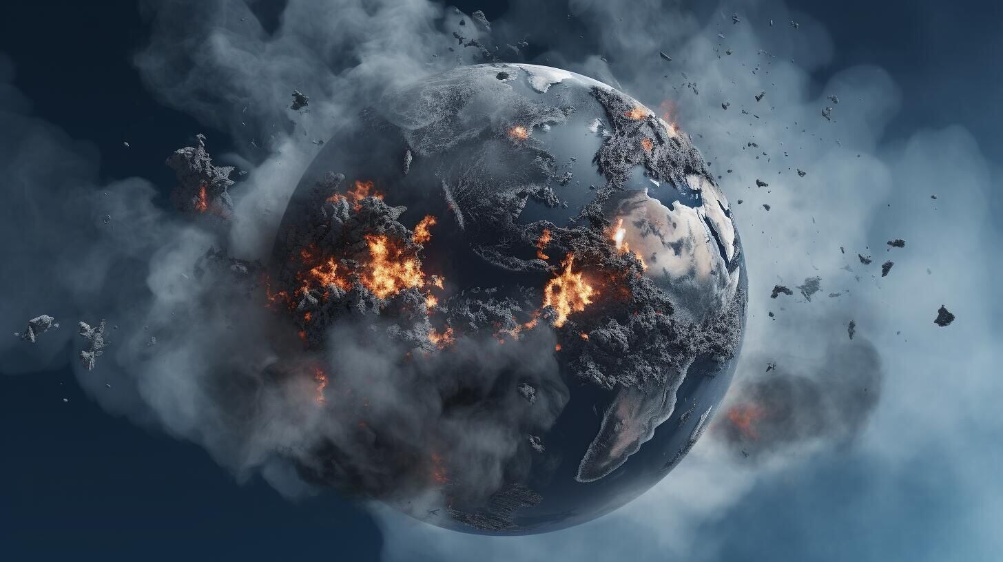 Ecosistema en crisis: un impactante retrato visual muestra la Tierra envuelta en llamas, una representación gráfica del cambio climático, la contaminación y la polución que anticipa un futuro distópico. Explora la ciencia ficción de un apocalipsis ambiental y la amenaza constante de la extinción. (Imagen Ilustrativa Infobae)