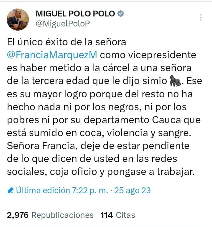 Miguel Polo Polo ha sido constante crítico del Gobierno de Gustavo Petro - crédito @MiguelPoloP/X