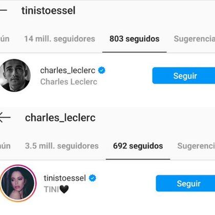 Tini Stoessel y Chales Leclerc se siguen en Instagram