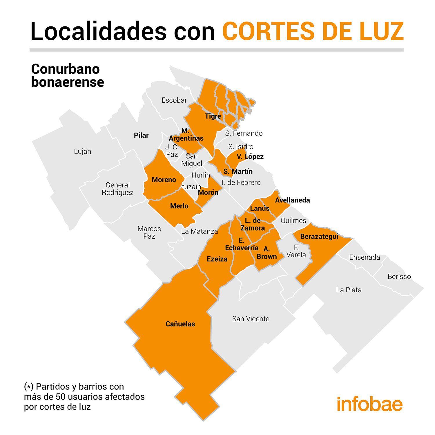 Los barrios afectados en la provincia de Buenos Aires con cortes de luz