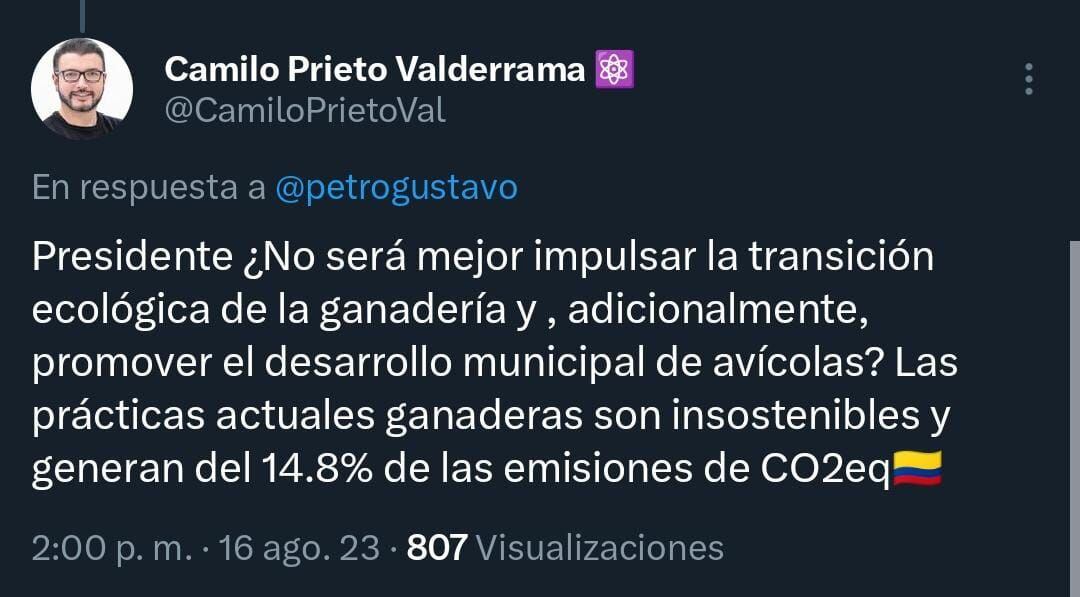 El también académico sugirió otras prácticas para mejorar la actividad ganadera en el país. Foto: @CamiloPrietoVal/Twitter.