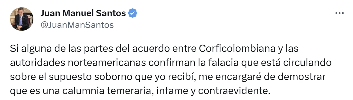 Juan Manuel Santos negó ser el funcionario que recibió una millonaria coima de Corficolombiana