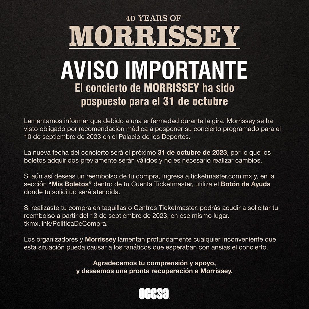 Morrissey en cdmx pospuesto