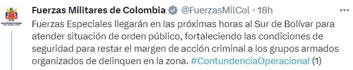 En su cuenta oficial de X, antes Twitter, las fuerzas militares de Colombia informaron sobre sus acciones para prevenir estos conflictos - crédito X