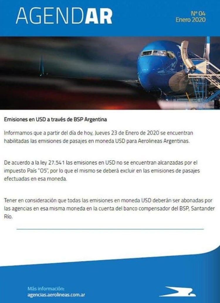 Aerolíneas Argentinas también se sumó a la medida.