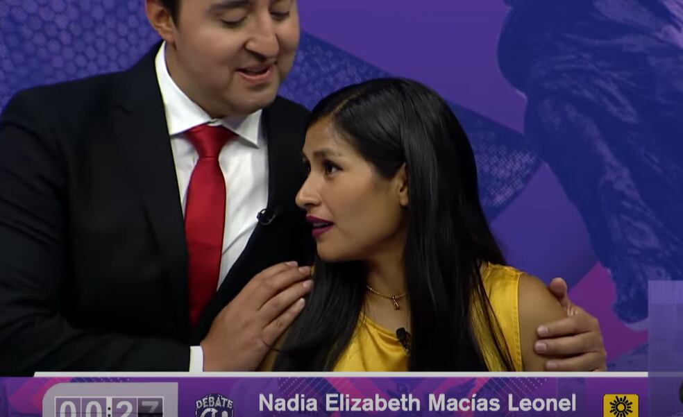 Nadia Macías pasó un bochornoso momento debido a su falta de preparación para el debate. (Captura de pantalla)