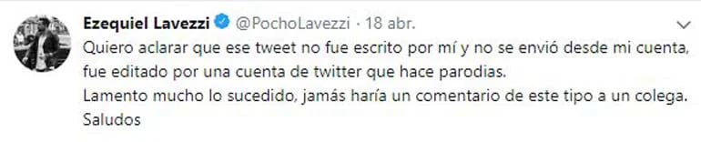 La desmentida de Ezequiel Lavezzi en Twitter