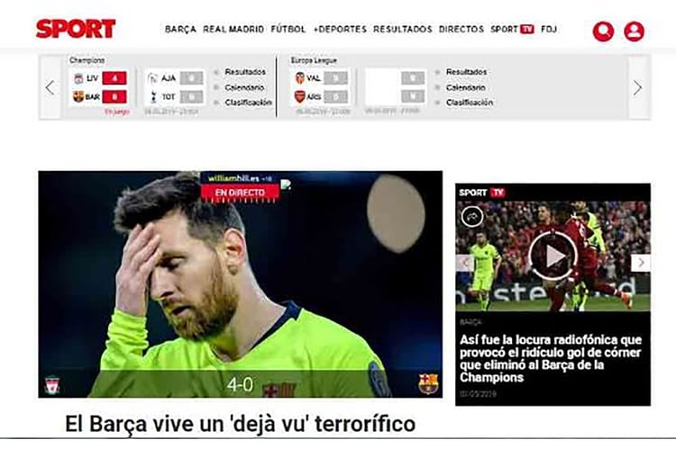 “El Barça vive un ‘deja vu’ terrorífico”, fue el título de la versión web de Sport de España