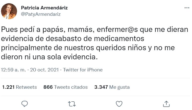 Le llovieron las críticas a la exconductora de Shark Tan México tras pedir evidencia de desabasto de medicamentos. (Imagen: Twitter/ @PatyArmendariz)