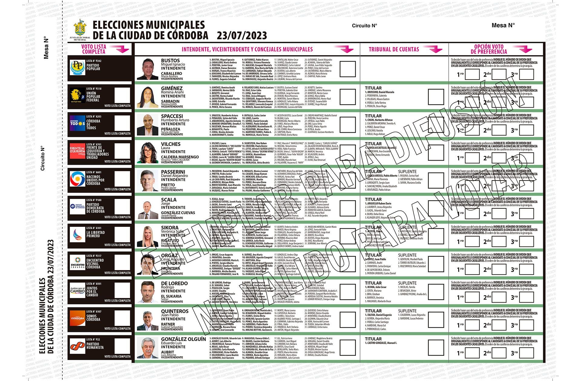This is the ballot for the Córdoba 2023 municipal elections