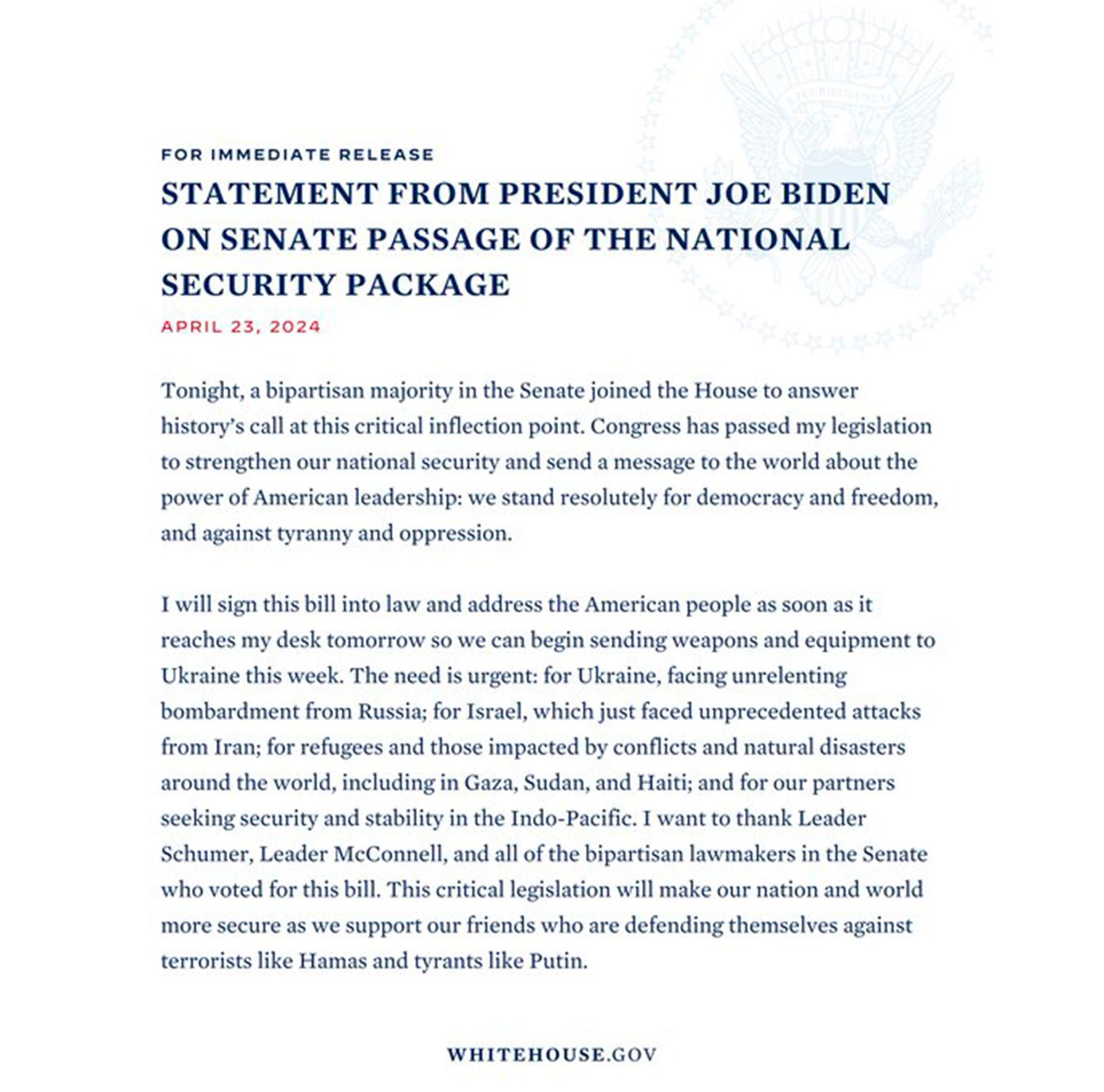 Joe Biden ley de ayuda a Ucrania Israel Taiwan