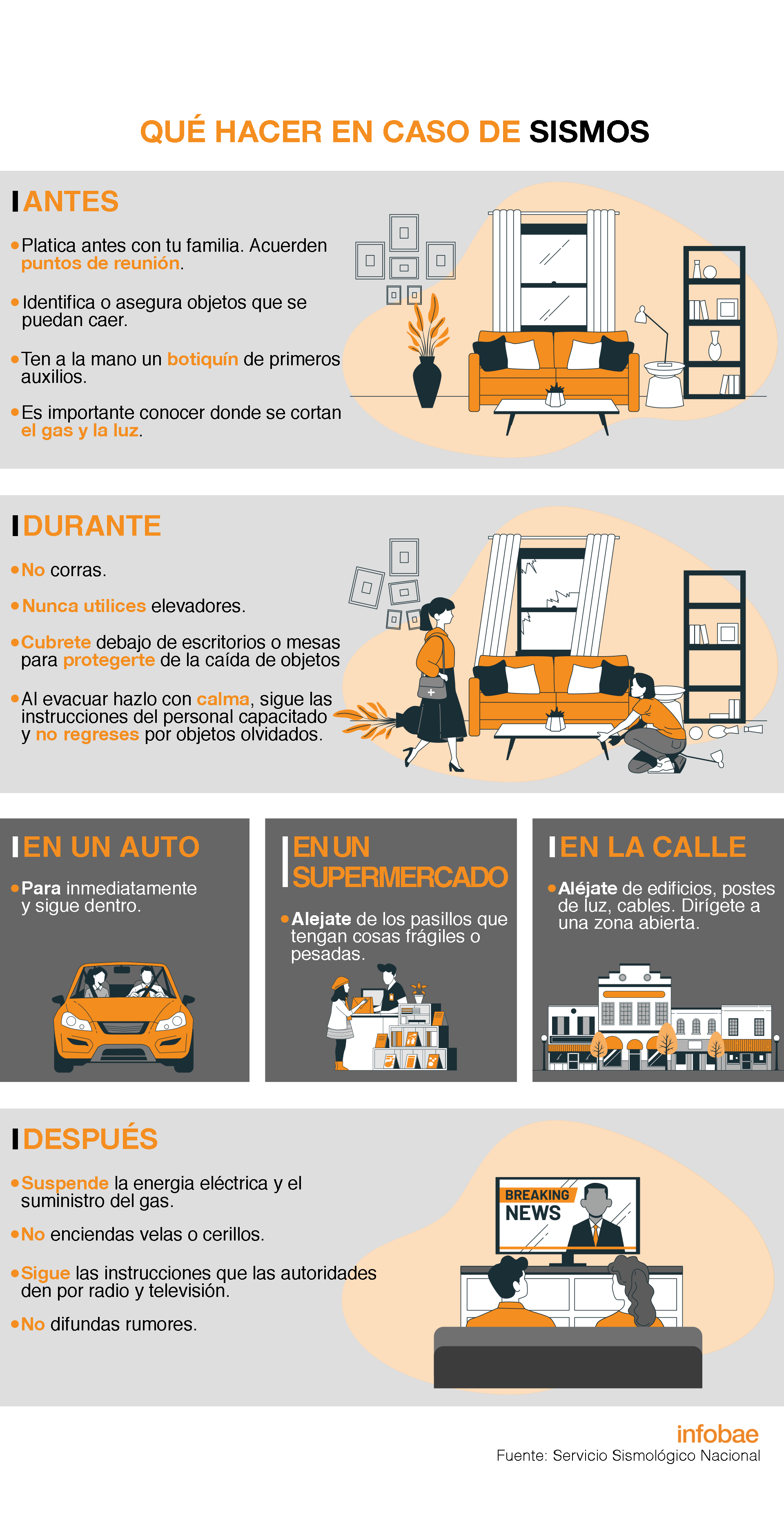 Infografía cuidado durante un sismo