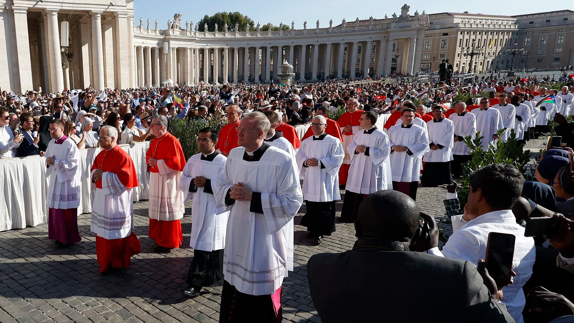 Newly elected cardinal arrive in a procession in St. Peter's Square at The Vatican for their elevation by Pope Francis, Saturday, Sept. 30, 2023. (AP Photo/Riccardo De Luca)