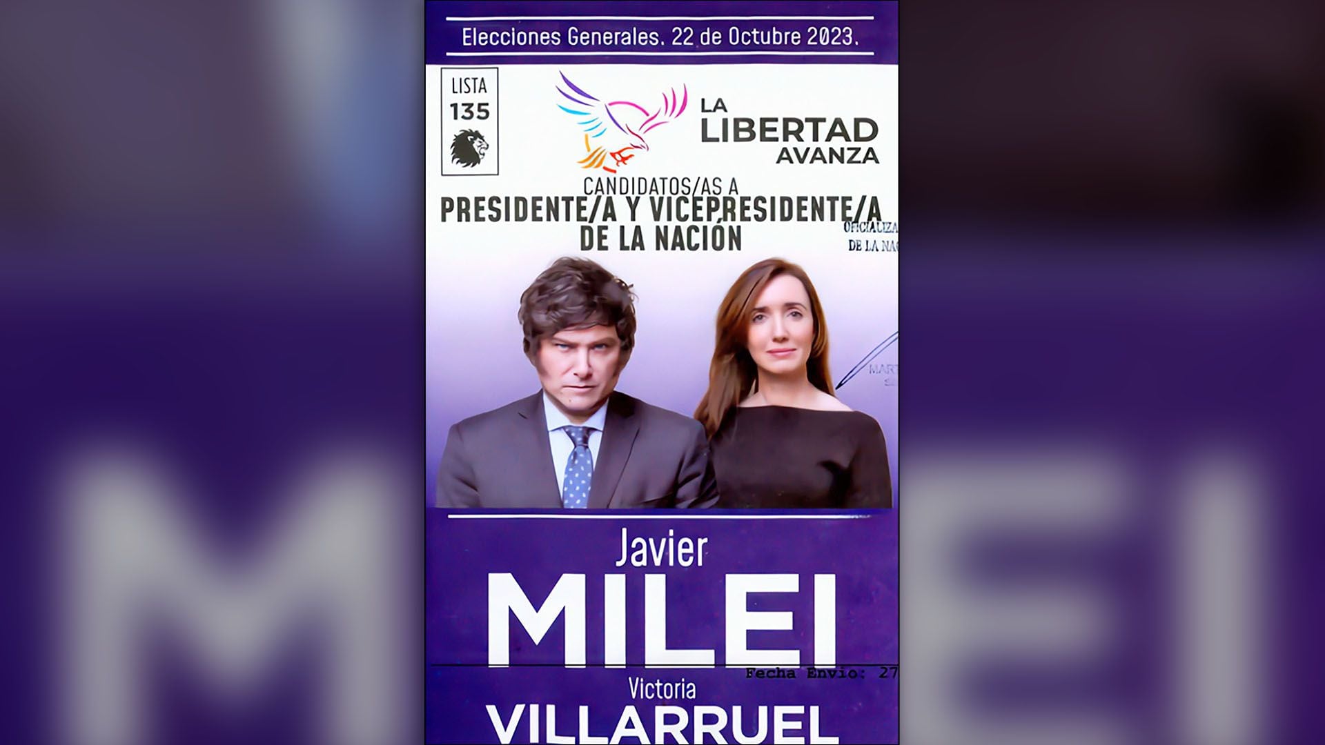 Javier Milei y Victoria Villarruel, candidatos a presidente y vicepresidente por La Libertad Avanza. 