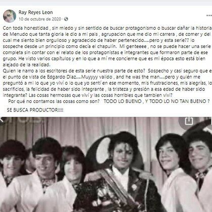 En octubre de 2020, Ray compartió su crítica a la serie y adjuntó una imagen donde aparece Menudo al lado de Michael Jackson (Foto: Captura de pantalla)