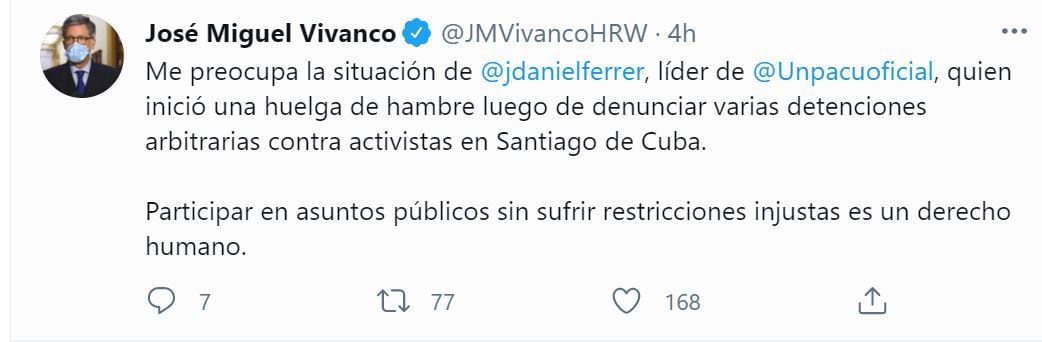 Tweet de José Miguel Vivanco
