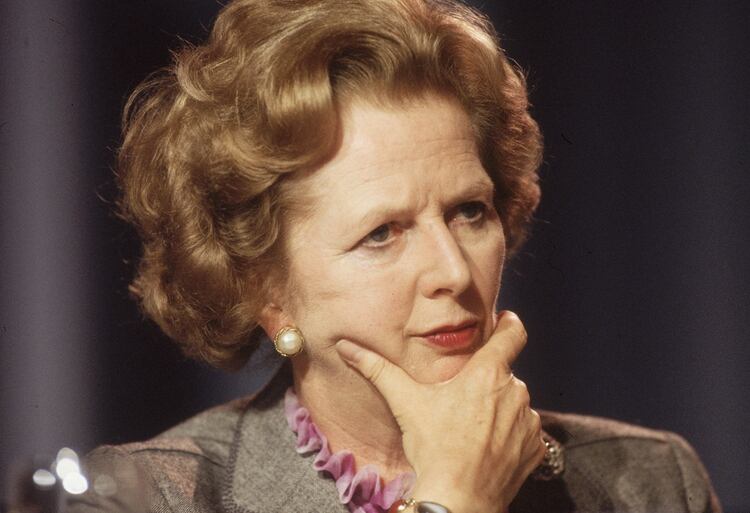 October 1985: British prime minister Margaret Thatcher looking pensive at the Conservative Party Conference in Blackpool. (Photo by Hulton Archive/Getty Images)