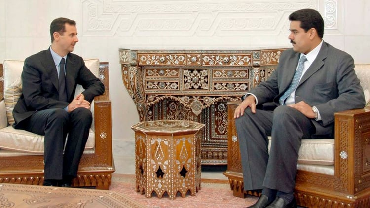 Nicolás Maduro y Bascher el Assad, dictador iraní