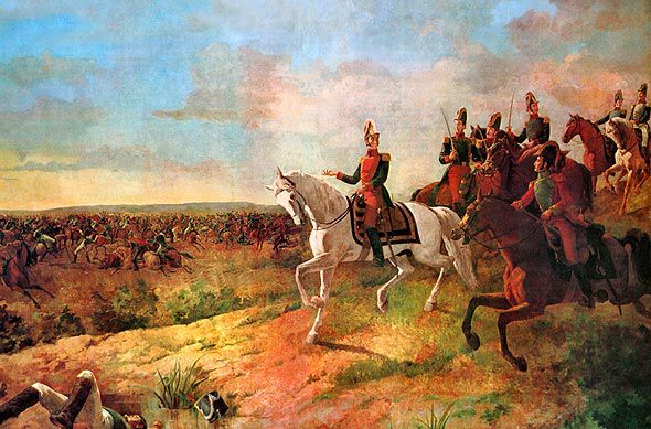 En la batalla de Junín, Necochea, Olavarría y sus hombres recibieron la peor parte (Oleo de Martín Tovar de Tovar)