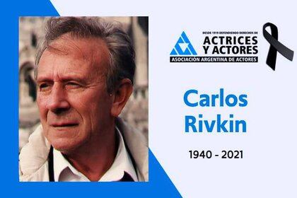 El recordatorio de la Asociación Argentina de Actores para Carlos Rivkin