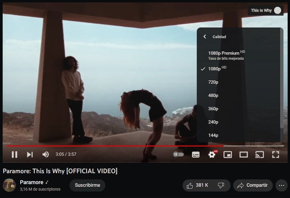 YouTube permite reproducción de videos en alta calidad 1080p solo para suscriptores del servicio premium. (Captura)